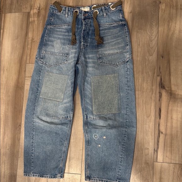 Free People Moxie Barrel Leg Blue Patchwork Jeans - Picture 6 of 8